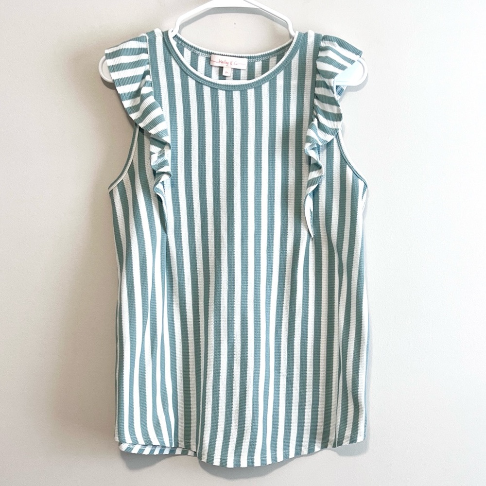 Hailey & Co Boutique Striped Ruffle Sleeveless Knit Top